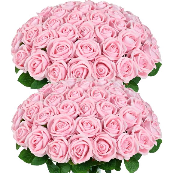 50 Pcs Pink Artificial Roses with 20 Inch Stems and 2.76 Inch Blooms