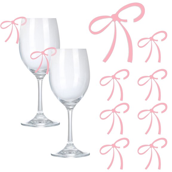 50pcs Black and Pink Bows Drink Tags, Bowknot Drink Tag Ornament, Bow Wine Glass Charms Acrylic, for Birthday Wedding Coquette Tasting Party Decor Accessory