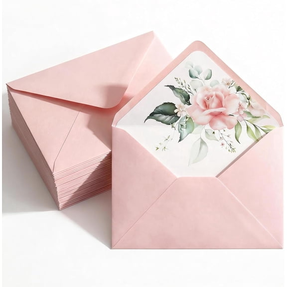 50 Pcs Pink Envelopes Pattern 5x7 Envelopes for Wedding Invitation Cards, Greeting Cards, Birthday Baby Shower Invitations