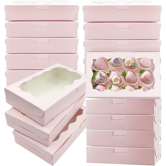 50 Pcs Pink Gift Boxes with Clear Window for Desserts and Party Favors, Elegant Rectangular Paper Bakery Boxes for Cakes Cookies Chocolates and Wedding Birthday Holiday Packaging Supplies