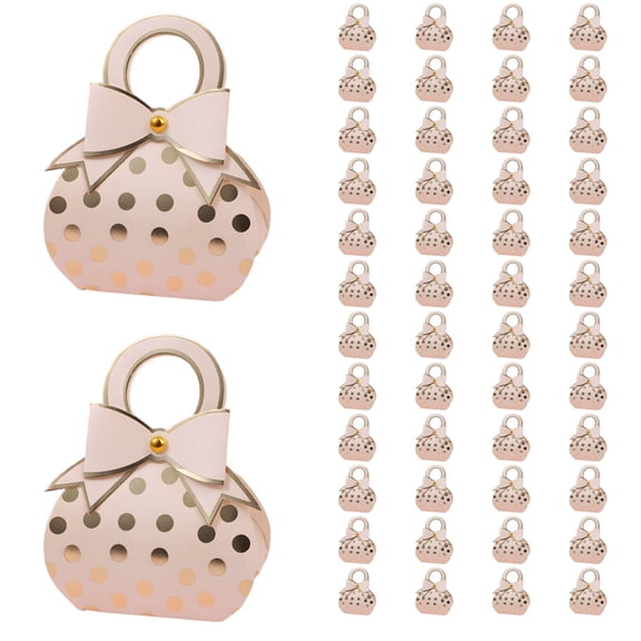 50 Pcs Pink Handbag Treat Boxes, Golden Polka Dot with Elegant Bowknot, Foil Hot Stamping Paper Party Favor Gift Bags, Treat Boxes for Weddings, Birthdays, Bridal Showers