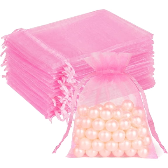 50 Pcs Pink Organza Bags 3x4 In, Small Gift Bulk for Jewelry Candy Soap Makeup Sachet, Cute Mesh Bag Drawstring Wedding Baby Shower Party Favors & Mothers Day Gifts
