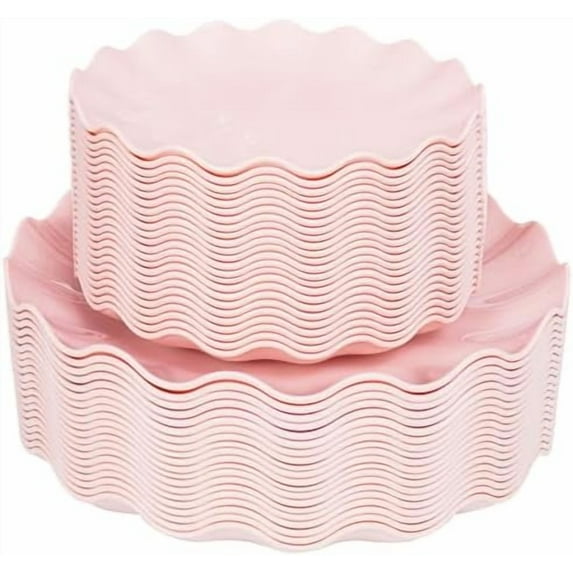 50 Pcs Pink Plastic Plates Reusable - Durable and Dishwasher Safe Baby Shower Plates Wavy Daisy Plastic Flower Plate for Party Wedding Birthday Picnics BPA Free (25Guests)