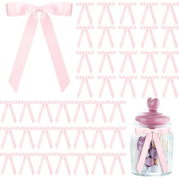 50 Pcs Pink Satin Ribbon Bows 7 Inch Large Self Adhesive Bows for Gift Wrapping Making Crafts Coquette Wedding Birthday Party Decorations
