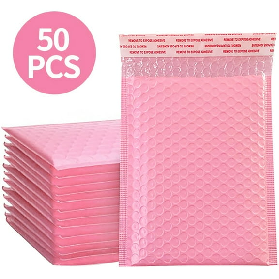 50 Pcs Pink Self-Sealing Padded Poly Mailers, Secure Mailing Envelopes for Shipping