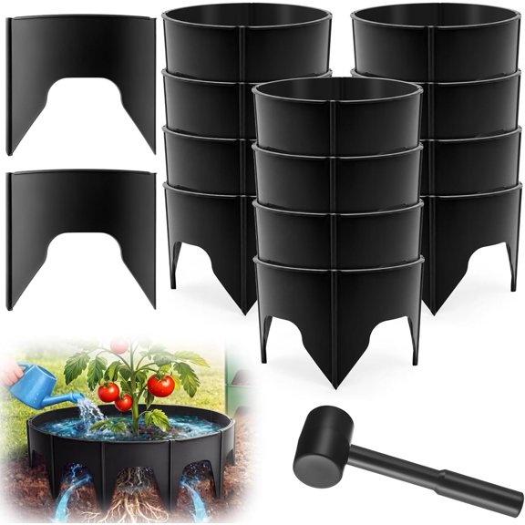 50 Pcs Planting Grow Rings, Diameter Range 8.2-15.7 Inches, Adjustable Interlocking Plant Support Rings with Mallet, Reusable Tree Watering Ring for Garden Root Irrigation (Black)