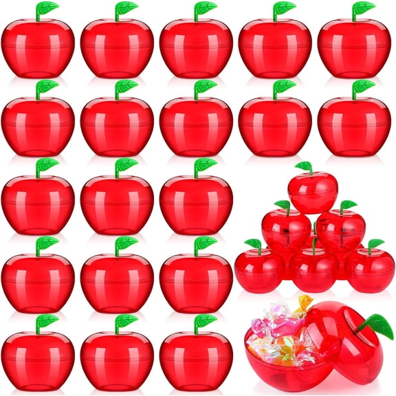 50 Pcs Plastic Apple Container Party Favor Gifts Plastic Apple Shaped Candy Jar Box Thank You Teacher Gift for Appreciation Birthday Graduation Teacher Day Party Favor