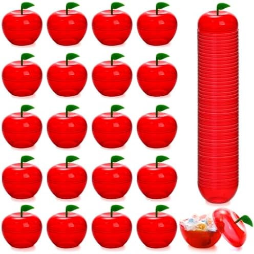 50 Pcs Plastic Apple Containers, Small Candy Holder for Teacher Appreciation, Apple Shaped with Lid for Christmas Party Gift (Home Decor, Kitchen, & Other)