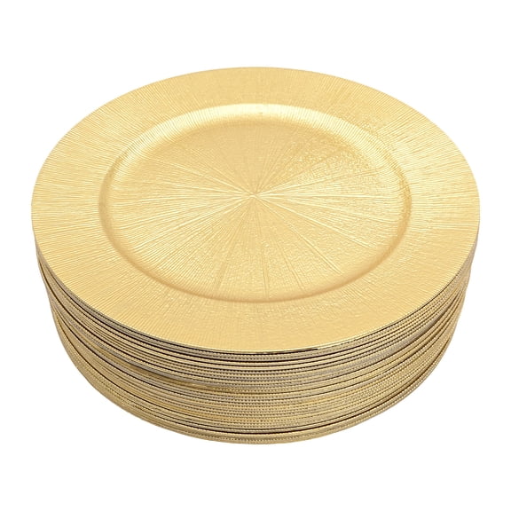 50 Pcs Plastic Charger Plates Set, 13In Round Charger Plates, Reusable Serving Plates Wedding Charger Plates for Wedding Party Event (Gold)