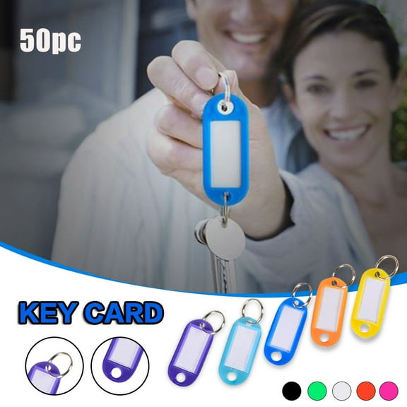 50 Pcs Plastic Colored Key Ring Tags with Labels, Name Tags and Key Identifiers for Keys, USB Drives, Small Luggage, Pets, and Keychains