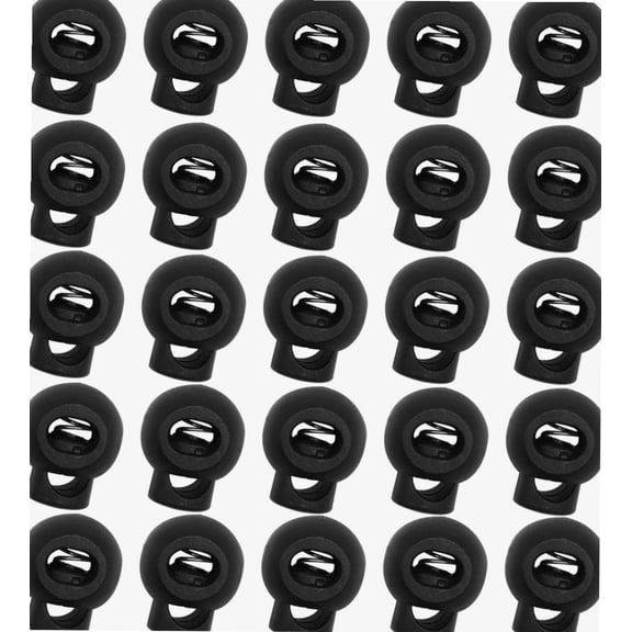 50 Pcs Plastic Cord Locks, Single Hole End Spring Toggle Stopper Slider for Drawstring Backpack Rucksack Craft Supplies,Round Ball Shape,Black