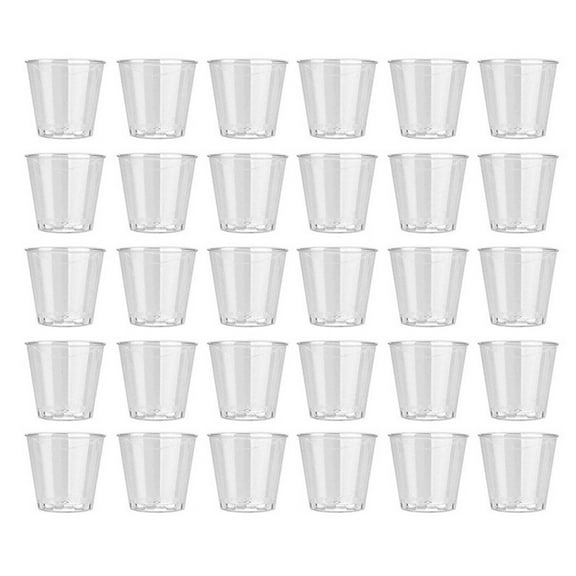 50 Pcs Plastic Shot Glasses, Transparent Tasting Cup, Disposable Drinking Cup, 30ml Plastic Party Cups for Wine, Whiskey, Juice, Iced Coffee and Cold Drinks