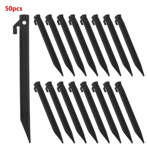 50 Pack Heavy Duty 9" Plastic Tent Stakes - Triangular Canopy Pegs with Rope Hooks for Secure Tie-Down, Camping, Tarp & Outdoor Gear