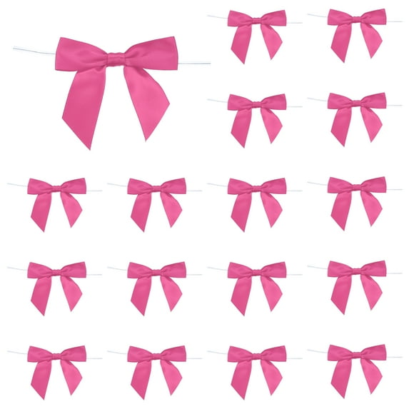 50 Pcs Pre-Tied Bows Satin Ribbon Bows 3.5" Twist Ties Gift Bows for Craft DIY Candy Bags Christmas Wedding Decor Party Treat Bags Medium Pink