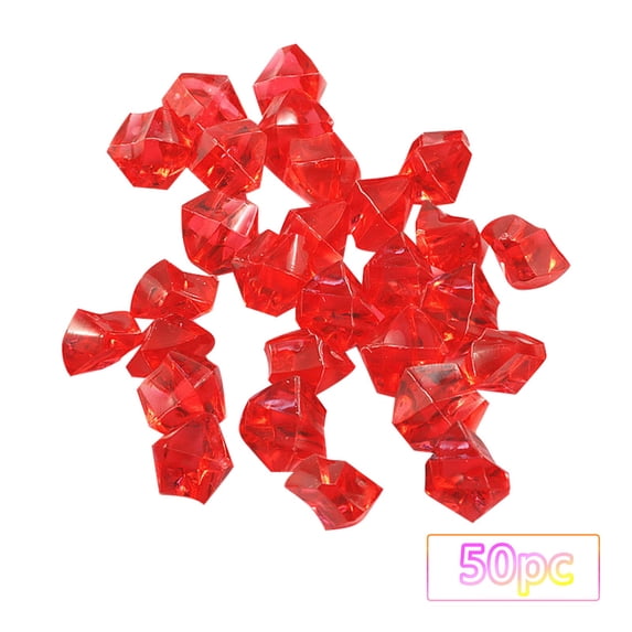 50 Pcs Premium Multicolored Fake Crushed Ice Rock,Plastic Gems Jewels Acrylic Ice Rock Crystals Treasure Fake Diamonds,Plastic Ice Cubes for Toy Decoration Wedding Display Vase Fillers Crafts(Red)