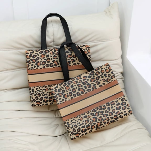 50 Pcs Premium Non - Woven Gift Bags Showcasing a Striking Blend of Striped Patterns and Brown Leopard Spots for Trendy Gifting