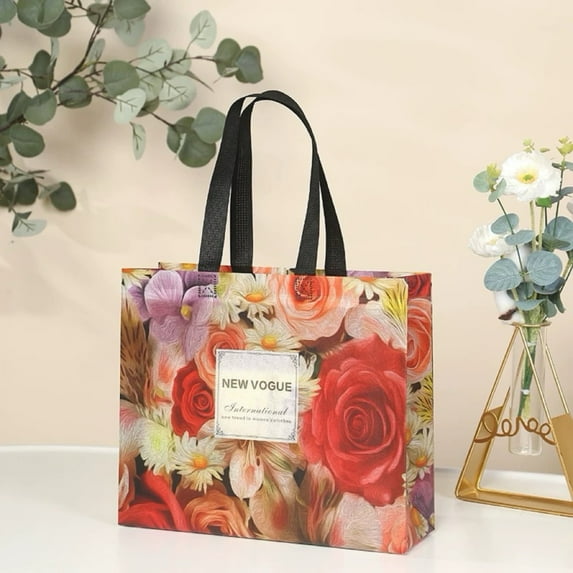 50 Pcs Premium Non - Woven Gift Bags with Vivid, Full - Cover Large Floral Patterns