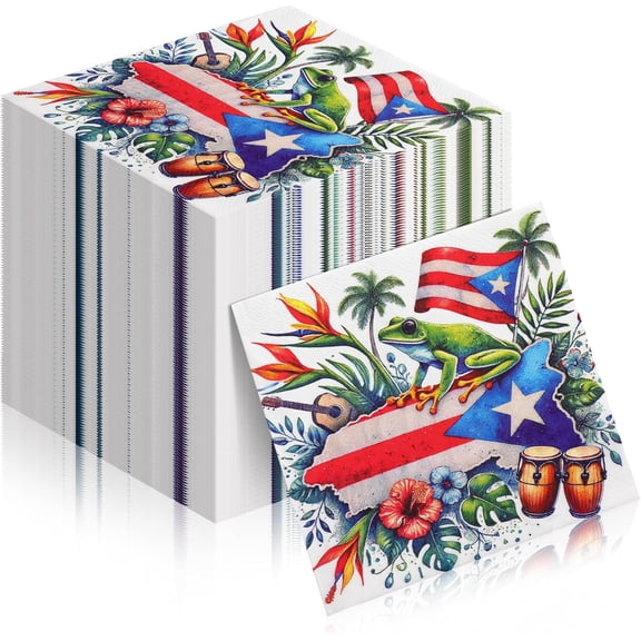 50 Pcs Puerto Rico Party Supplies Puerto Rico Flag Frog Paper Disposable Napkins Decoration Supplies for Puertorican Birthday San Sebastian Street Festival Holiday Serve 50 Guests