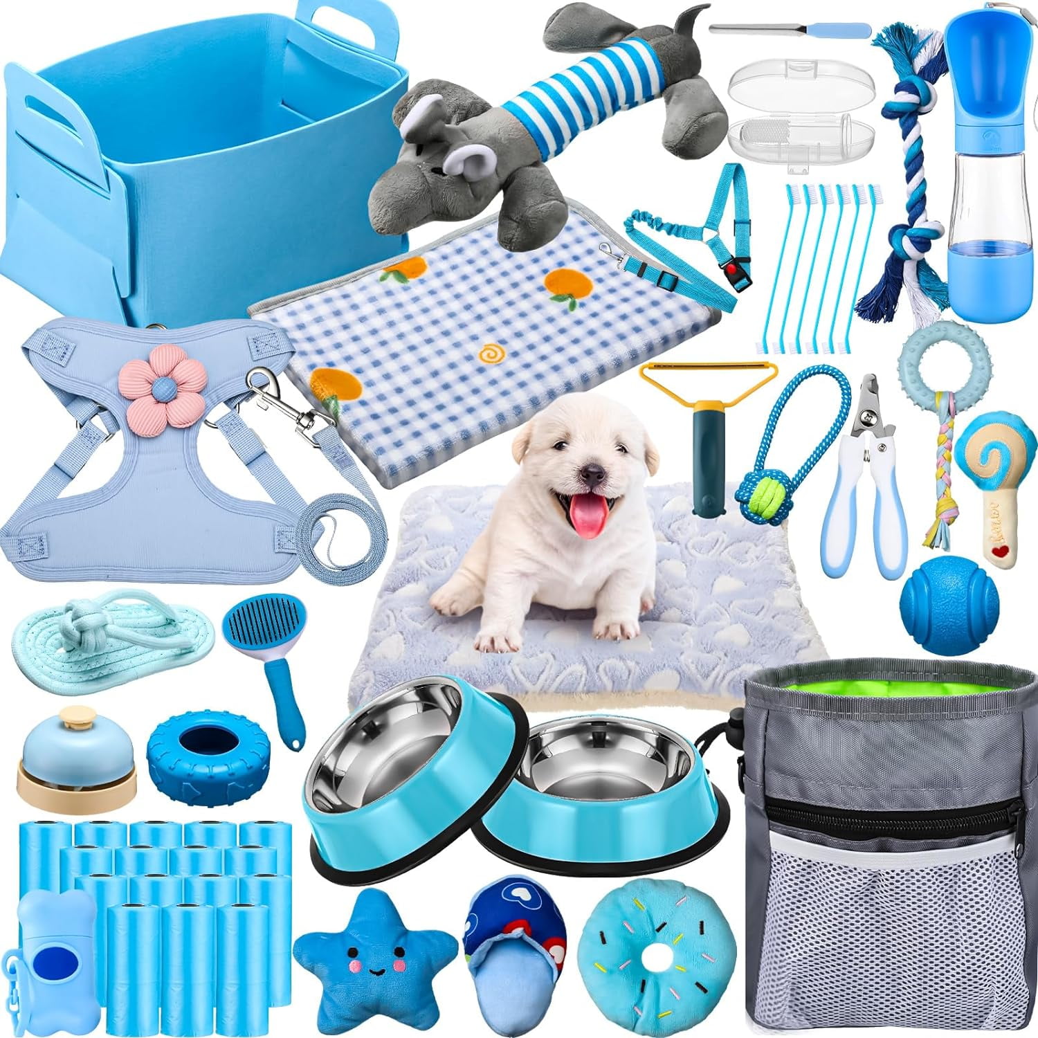 50 Pcs Puppy Starter Kit for Small Dogs Essentials Includes Leash