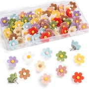 50 Pcs Push Pins Flower Thumb Tacks Decorative Push Pins for Bulletin Board, Cork Board, Wall, Office or Home 50, Multicolor