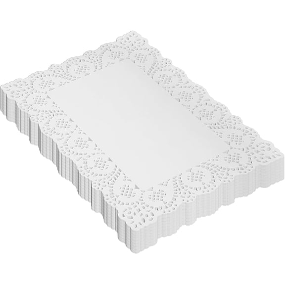 50 Pcs Rectangle Paper Doilies, 9.8 x 13.7 Inch White Lace Disposable Paper Placemats Doilies for Wedding Birthday Cakes, Dessert Trays, Table Furniture, Party Tableware Food Decoration