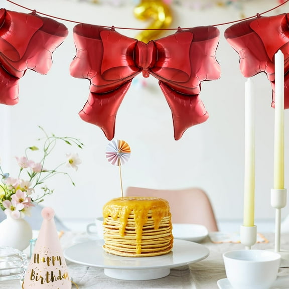 Weidun 50 Pcs Red Bow Balloons Bow Theme Girl Birthday Baby Shower Jumbo Foil Party Decorations SuppliesBalloon Pump Not Included)