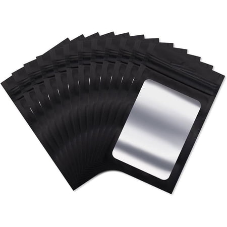50 Pcs Resealable Ziplock Bags Aluminum Foil Pouch Reusable Small Mylar Bags Packaging bags with Clear Window for Food Storage Party (Black, 3.5"x6.3")