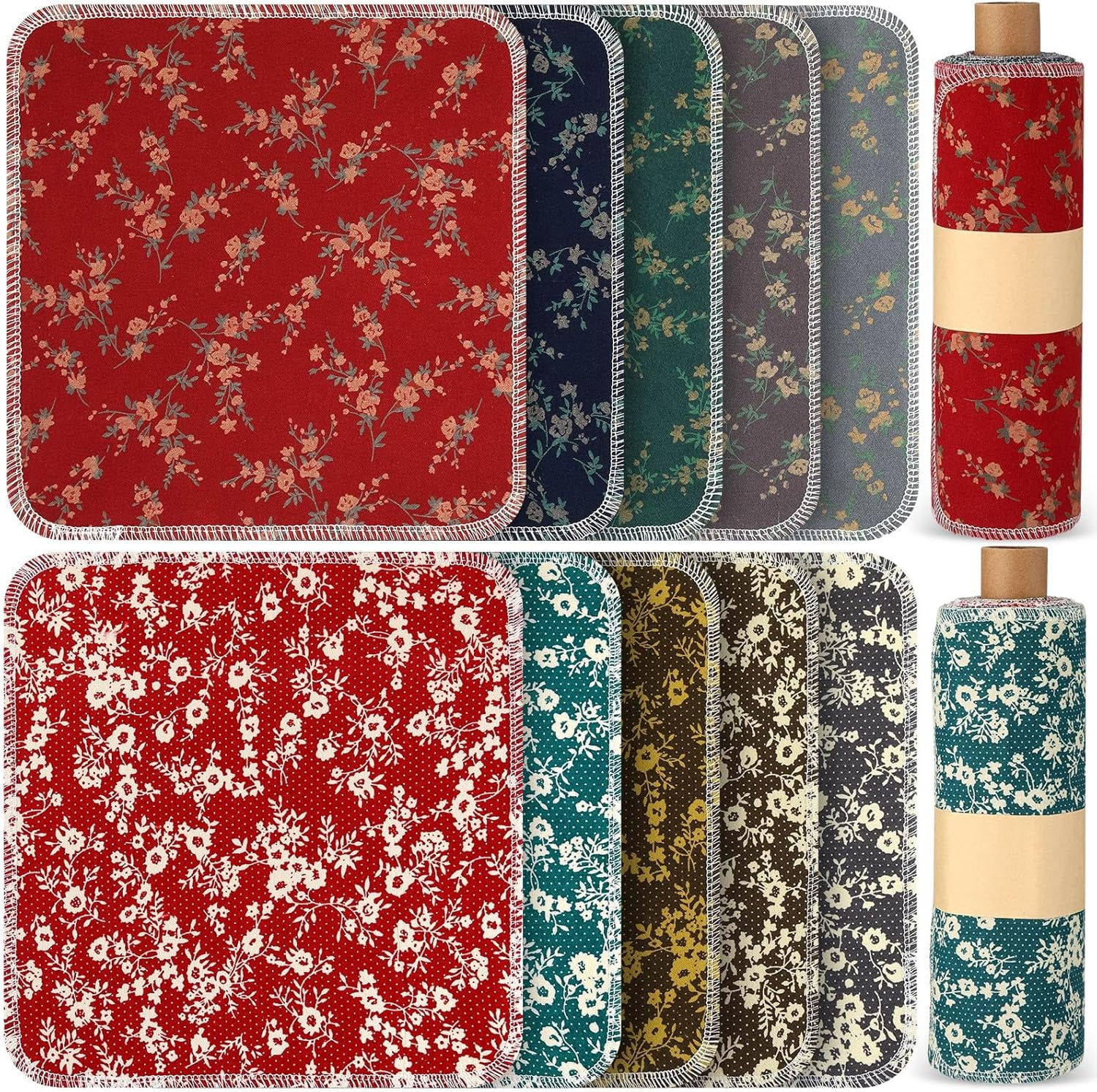 50 Pcs Reusable Paper Towels Paperless Reusable Cotton Cloths Toilet Absorbent Washable Paper Towels with Roll Kitchen Dishcloth for Kitchen Paperless Dishcloths(Floral)