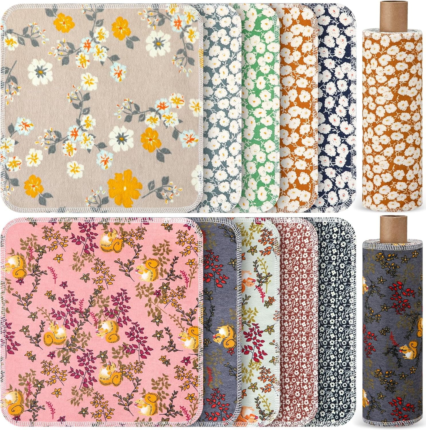 50 Pcs Reusable Paper Towels Paperless Reusable Cotton Cloths Toilet Absorbent Washable Paper Towels with Roll Kitchen Dishcloth for Kitchen Paperless Dishcloths(Classic)