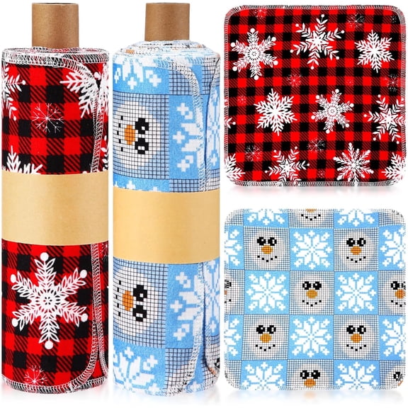 50 Pcs Reusable Paper Towels Paperless Reusable Cotton Cloths Toilet Absorbent Washable Paper Towels with Roll Kitchen Dishcloth for Kitchen Paperless Dishcloths(Snowman)