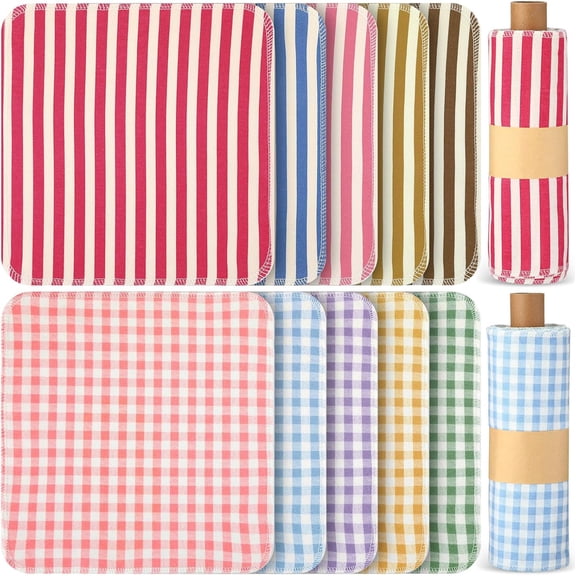 50 Pcs Reusable Paper Towels Paperless Reusable Cotton Cloths Toilet Absorbent Washable Paper Towels with Roll Kitchen Dishcloth for Kitchen Paperless Dishcloths(Streak Style)