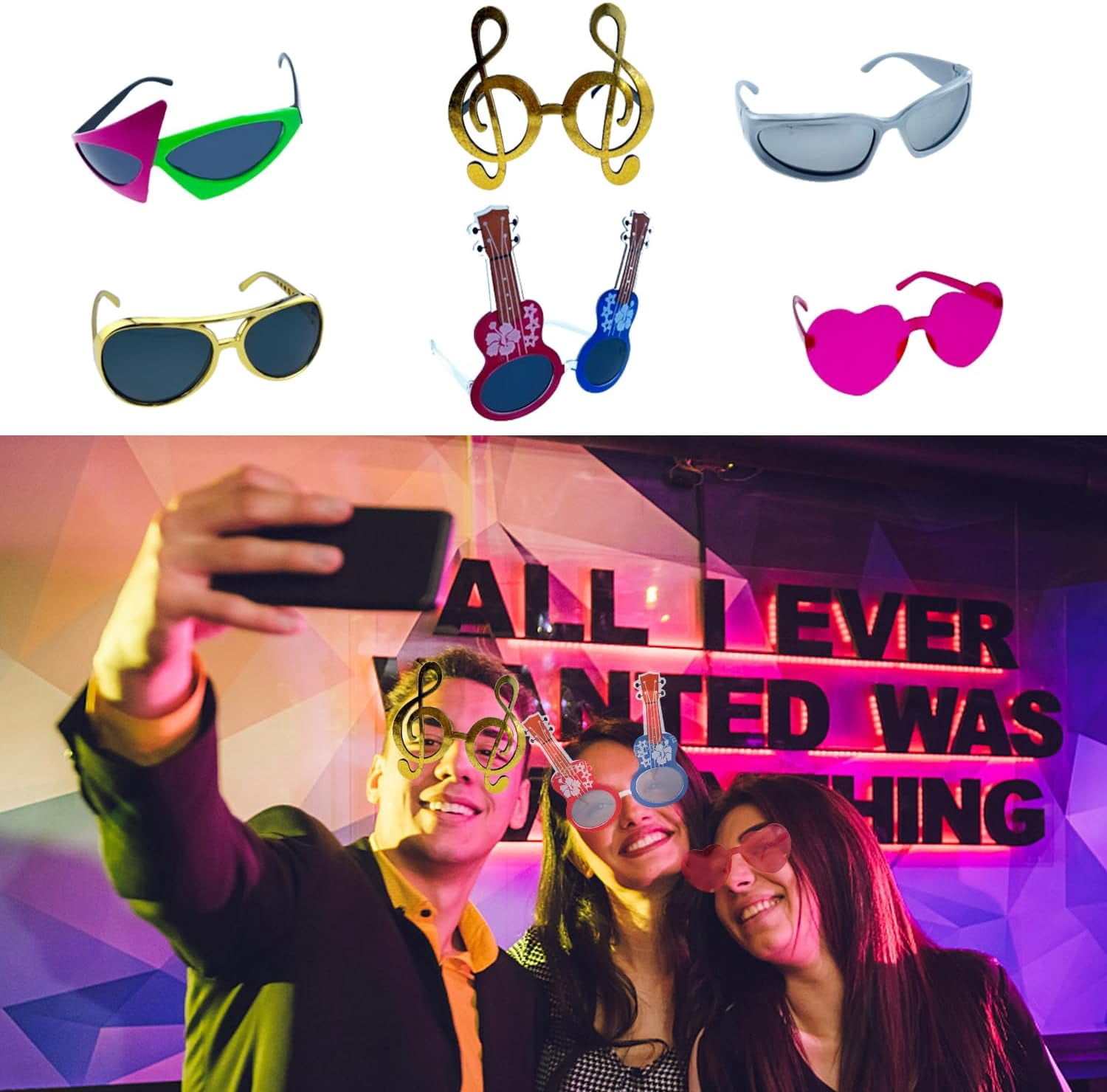 50 Pcs Rock Party Photo Booth Props Set for Adults, Funny Rock Star