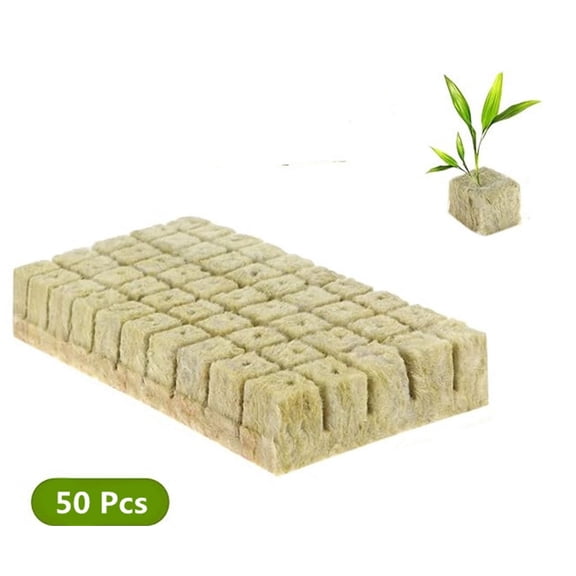 50 Pcs Rock Wool Grow Cubes Starter Sheets,Rock Wool Cubes for Cuttings,Cloning,Plant Propagation,Greenhouse Compress Base Stonewool Starter Cubes for Vigorous Plant Growth (Beige)