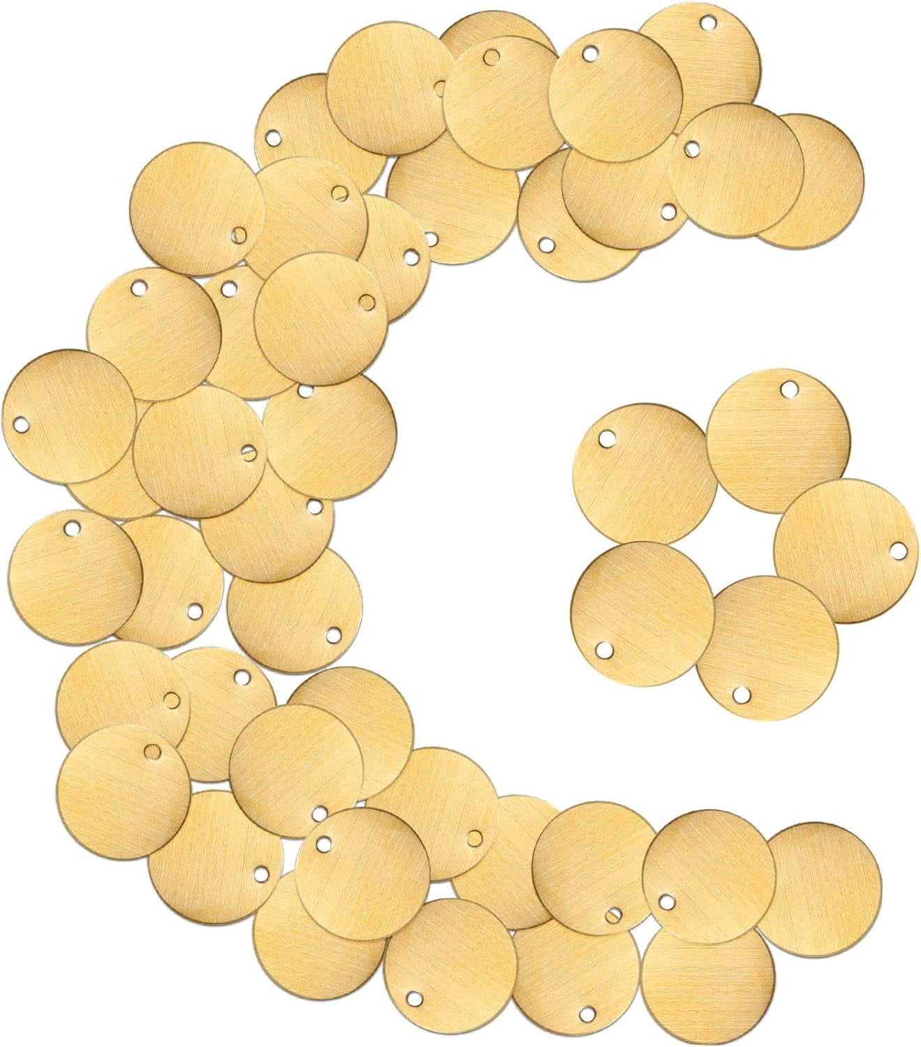50 Pcs Round Brass Tags, 1-1/4 Inch Diameter, Gold Blank Metal Stamping Key Brass Tags with Hole Engraving for Pets, Dogs, Plants, Doors