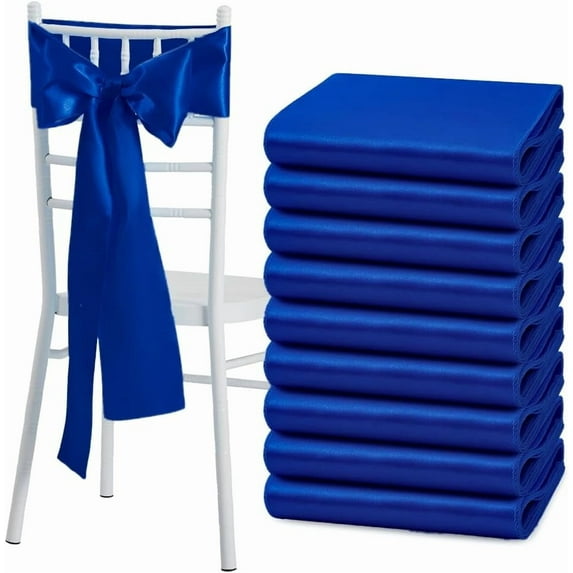 50 Pcs Royal Blue Satin Chair Sashes Bows Universal Chair Cover for ...