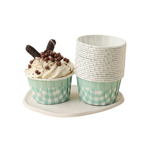 100Pcs Ruffled Grid Baking Cups, Easy Demolding, Oil-Proof & High Temperature Resistance, for Cupcakes, Desserts, Air Fryer,Blue