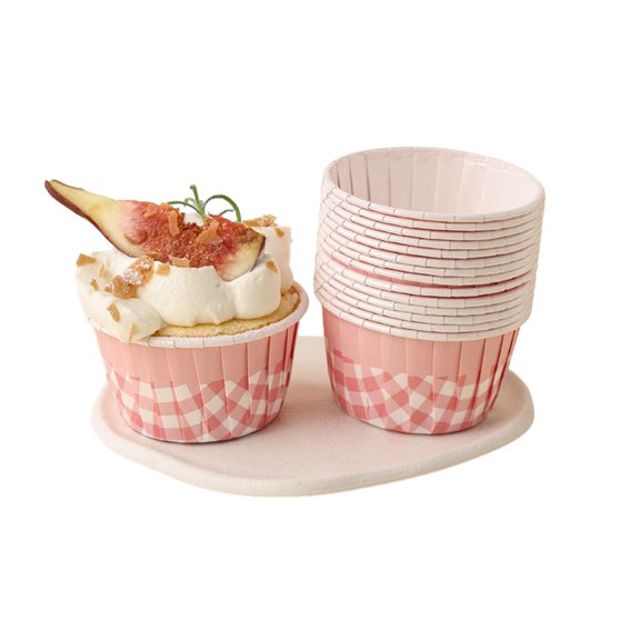 100Pcs Ruffled Grid Baking Cups, Easy Demolding, Oil-Proof & High Temperature Resistance, for Cupcakes, Desserts, Air Fryer,Pink