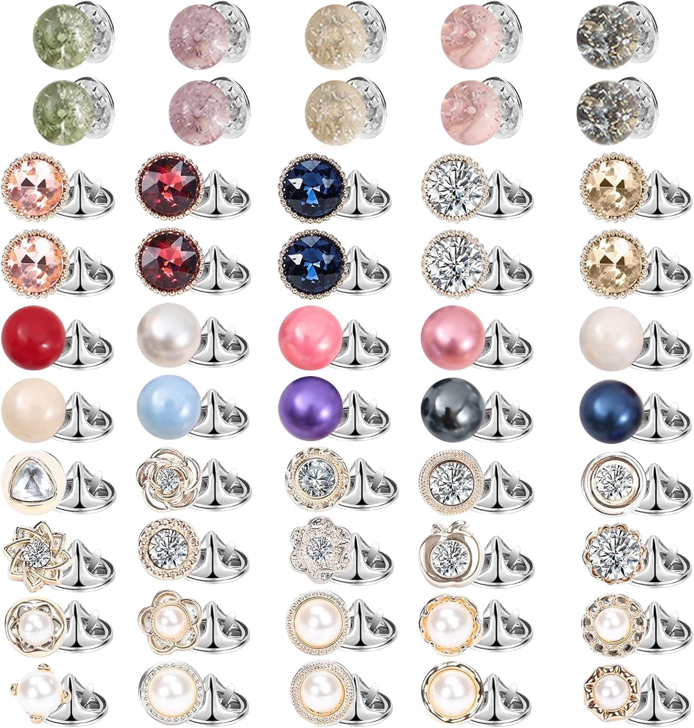 YETOOME 100 Pcs Women's Shirt Brooch Pins - 50 Style Enamel Safety Pins For Dress, Sweater, DIY (Resin, Pearl)