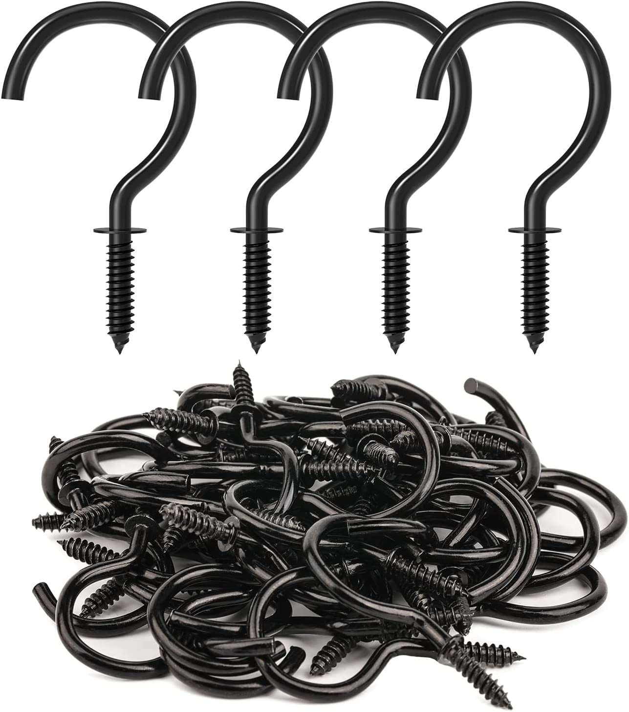 50 Pcs Screw Hooks 1 1 4 Inch Black Cup Hooks Screw in Mug Hooks Metal Heavy Duty Screw Wood Wall Ceiling Hooks Plant Hooks Indoor Outdoor for Utensils Baskets Lights Wind Chimes Decor Walmart