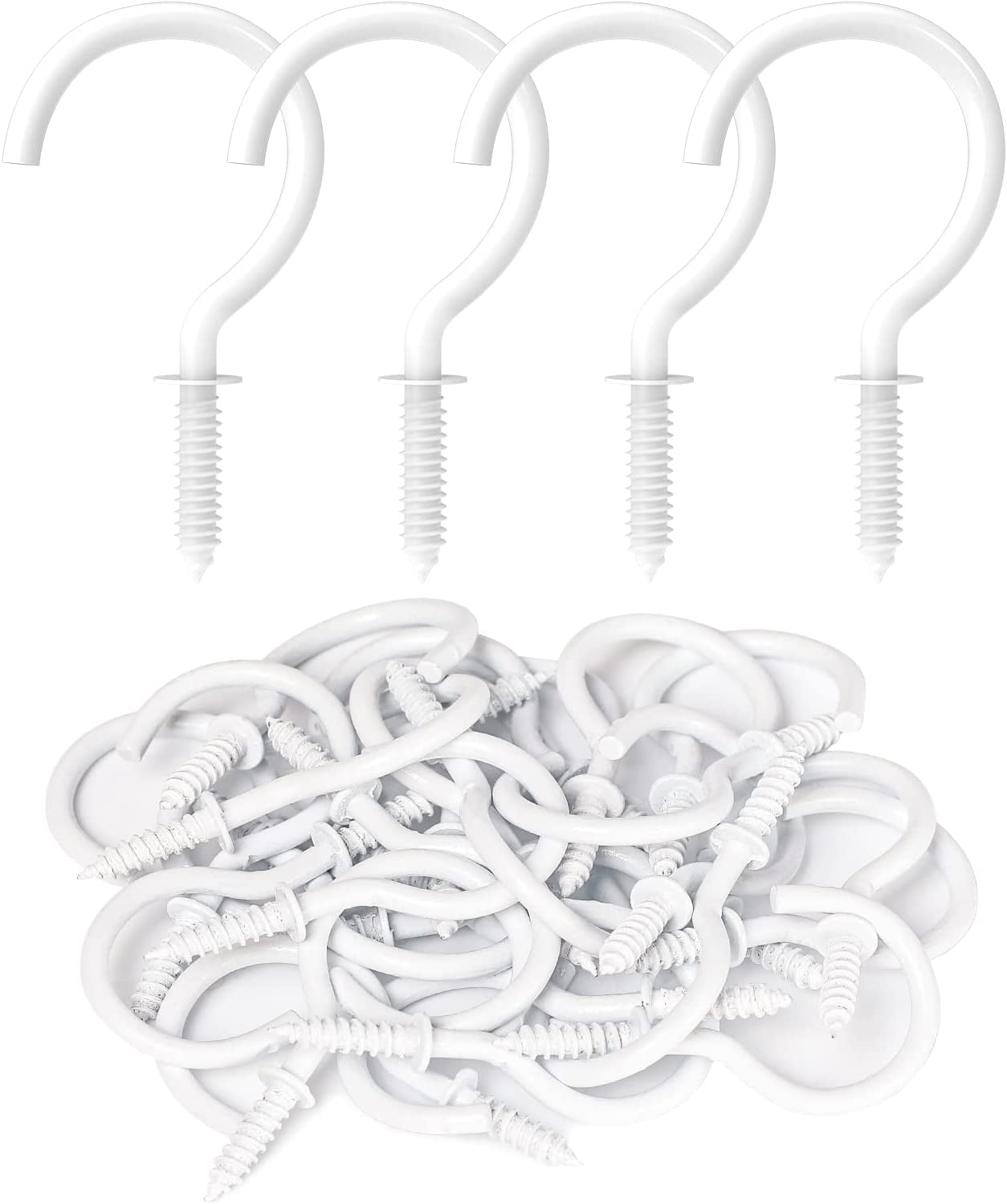 50 Pcs Screw Hooks, 1-1/4 Inch White Cup Hooks Screw in Mug Hooks Metal Heavy Duty Screw Wood Wall Ceiling Hooks Plant Hooks Indoor Outdoor for Utensils Baskets Lights Wind Chimes Decor