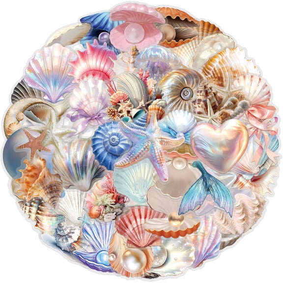 50 Pcs Sea Shell Stickers Aesthetic PET Transparent Conch Stickers Clamshell Pearls Decals Waterproof Decorative Decals for Scrapbook DIY Crafts Album Bullet Journal Planner Water Bottles (Conch)