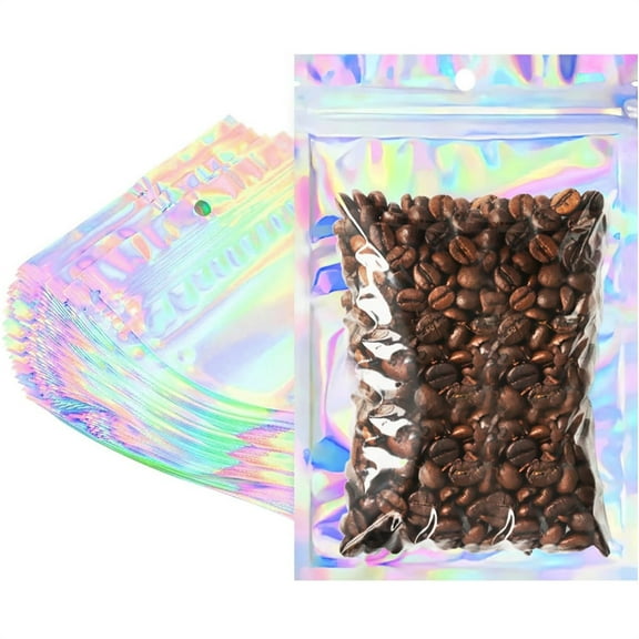 50 Pcs Sealable Mylar Bags,Iridescent Holographic Bags,Smell Proof Bag, Resealable Packaging Bag for Small Business,Sample Bag Foil Pouch,for Home Kitchen Party Food Storage 6 x 9"