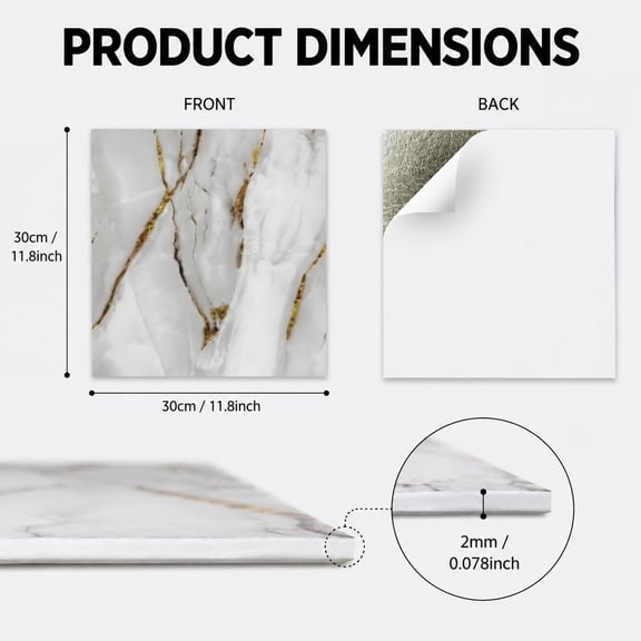 50 Pcs Self-Adhesive Marble Tile Sheets-Waterproof Oil-Proof Peel And Stick Backsplash, Wall Tiles For Kitchen Bathroom Living Room, Moisture-Resistant Peel And Stick Wall Panels