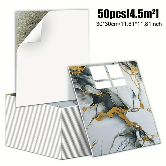 50 Pcs Self-Adhesive Marble Tile Sheets-Waterproof Oil-Proof Peel And Stick Backsplash, Wall Tiles For Kitchen Bathroom Living Room, Moisture-Resistant Peel And Stick Wall Panels
