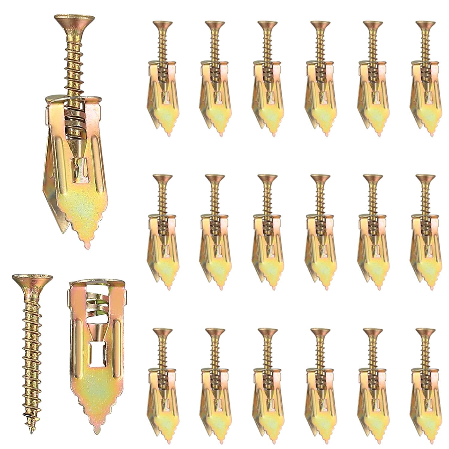 50 Pcs Self Drilling Drywall Anchors with Screws Kit, Zinc Plated Steel Wall Anchors and Self Tapping Screws Heavy Duty, No Drill Or Holes in Wall, for TV, Shelf Straps, Bike, Cabinets