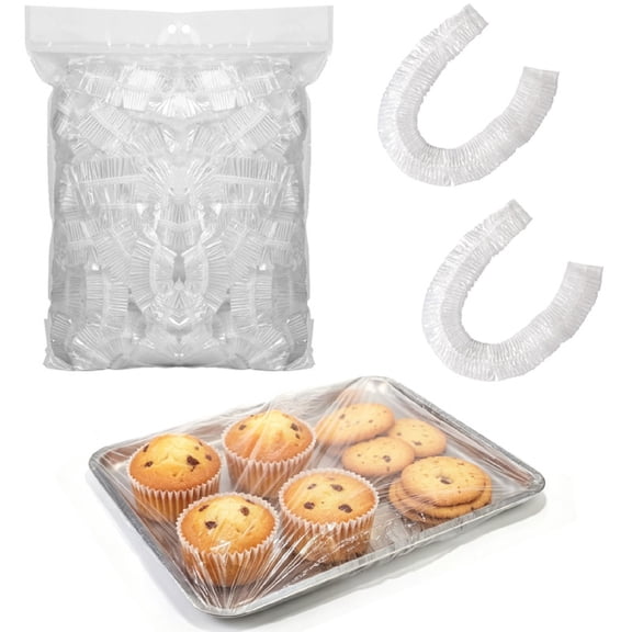 50 Pcs Sheet Pan Covers, Reusable Elastic Food Covers, Bexikou Plastic Bowl Cover for Half Sheet Pan(24x16, 21x15, 18x13 inch), Baking Tray/Pizza&Dough Proofing