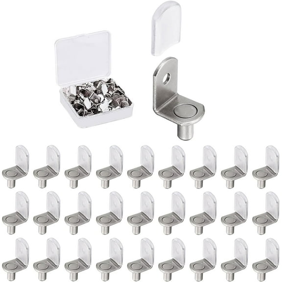 50 Pcs Shelf Support Pegs, 1/4 Inch (6.35mm) Metal Shelf Pins for Wood Shelves Adjustable Shelf Brackets L-Shaped Clips with Silicone Sleeve for Kitchen Bookcase Cabinet Furniture Support