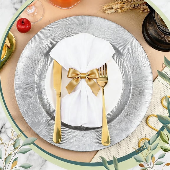 50 Pcs Silver Charger Plates Bulk, 13" Round Plastic Dinner Charger Plate, Shiny Golden Table Chargers Serving Plates Catering Tabletop for Thanksgiving Halloween Christmas Wedding Party Decor