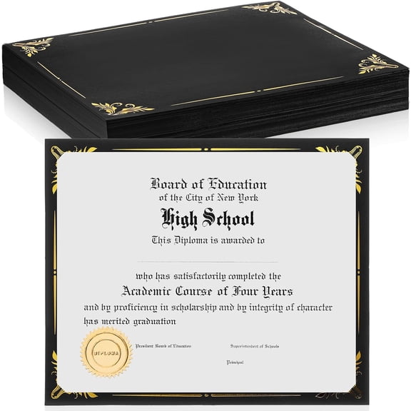 50 Pcs Single Sided Certificate Holder Diploma Covers with Foil Border for 8.5 x 11 Inches Certificates Cardstock Document Papers Award Competition Supplies(Black, Gold)