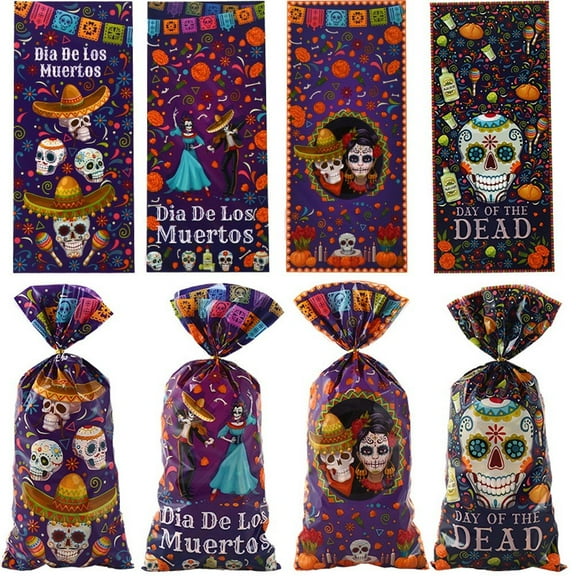 50 Pcs Skull Pattern Candy Bag Day of the Dead Goodie Bag Candy Packaging Bags Mexico Festival Favor for Halloween Party